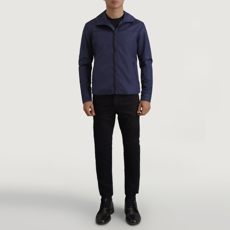 Mens Wesley Blue Hooded Windbreaker Jacket Full Length-2-1698749022421